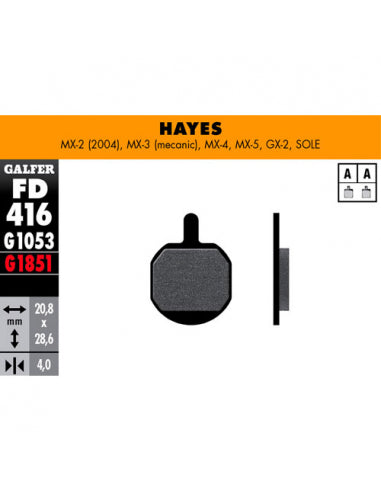 GALFER Bike Pastillas Fd Std Hayes mx-2(2004),mx-3me GALFER - GALFER BIKE | ARS Bike Parts