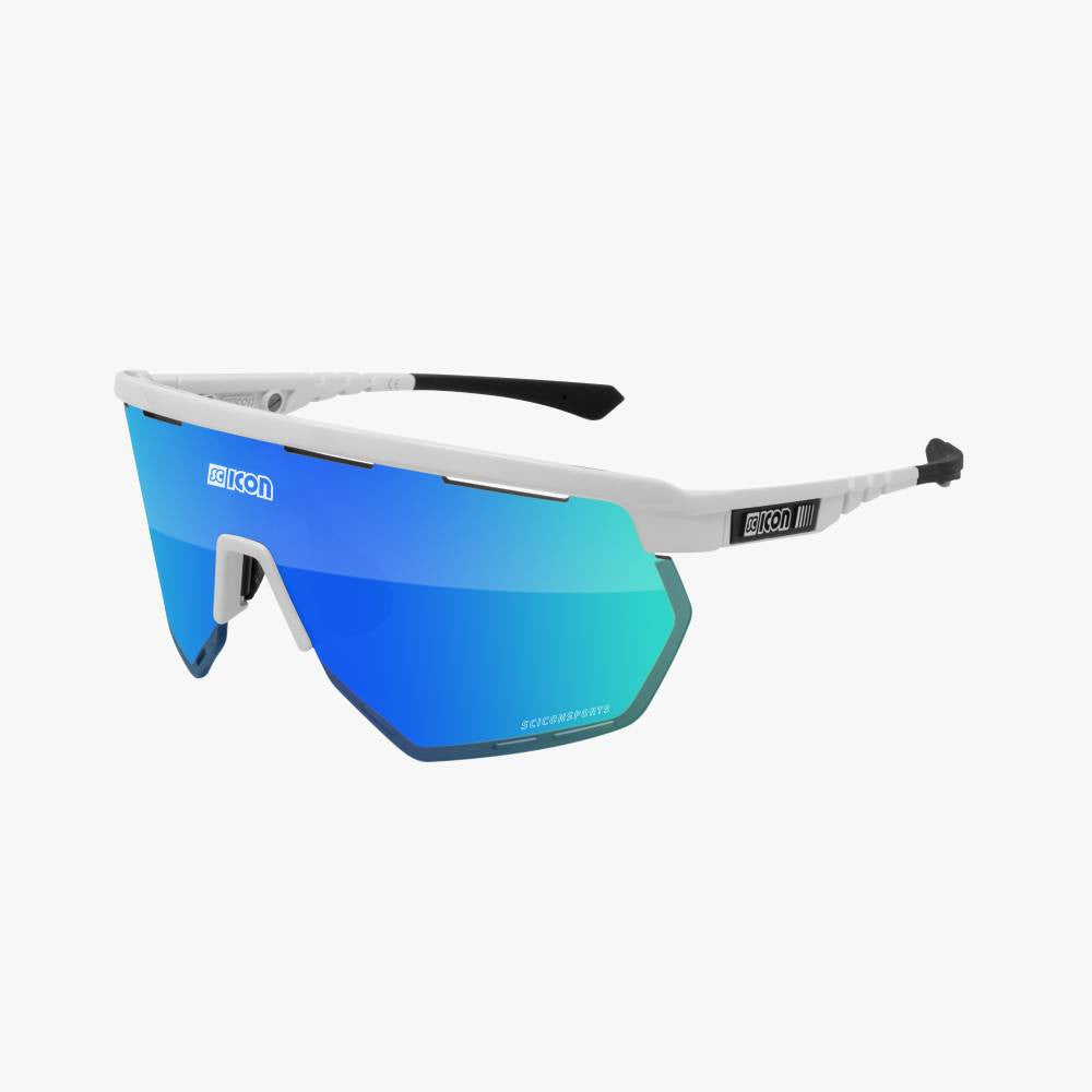 Gafas SCICON Aerowing Blanco Brillante (lente Multiespejo Azul) - SCICON | ARS Bike Parts