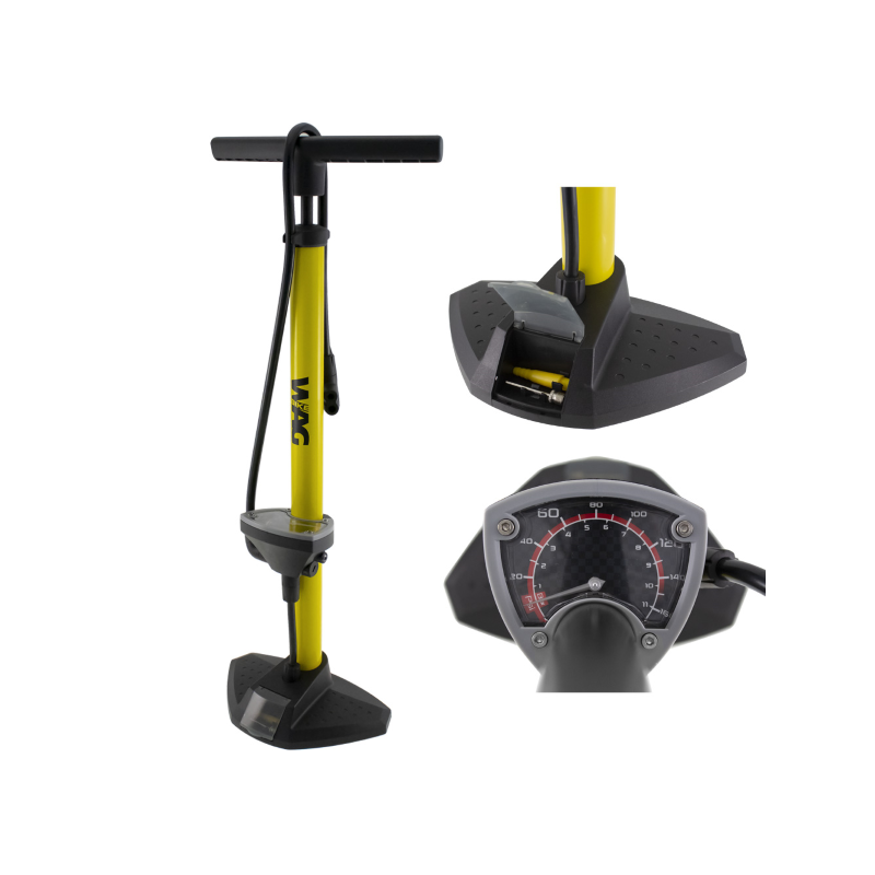 Bomba Taller Acero con Manometro Amarilla WAG - WAG | ARS Bike Parts