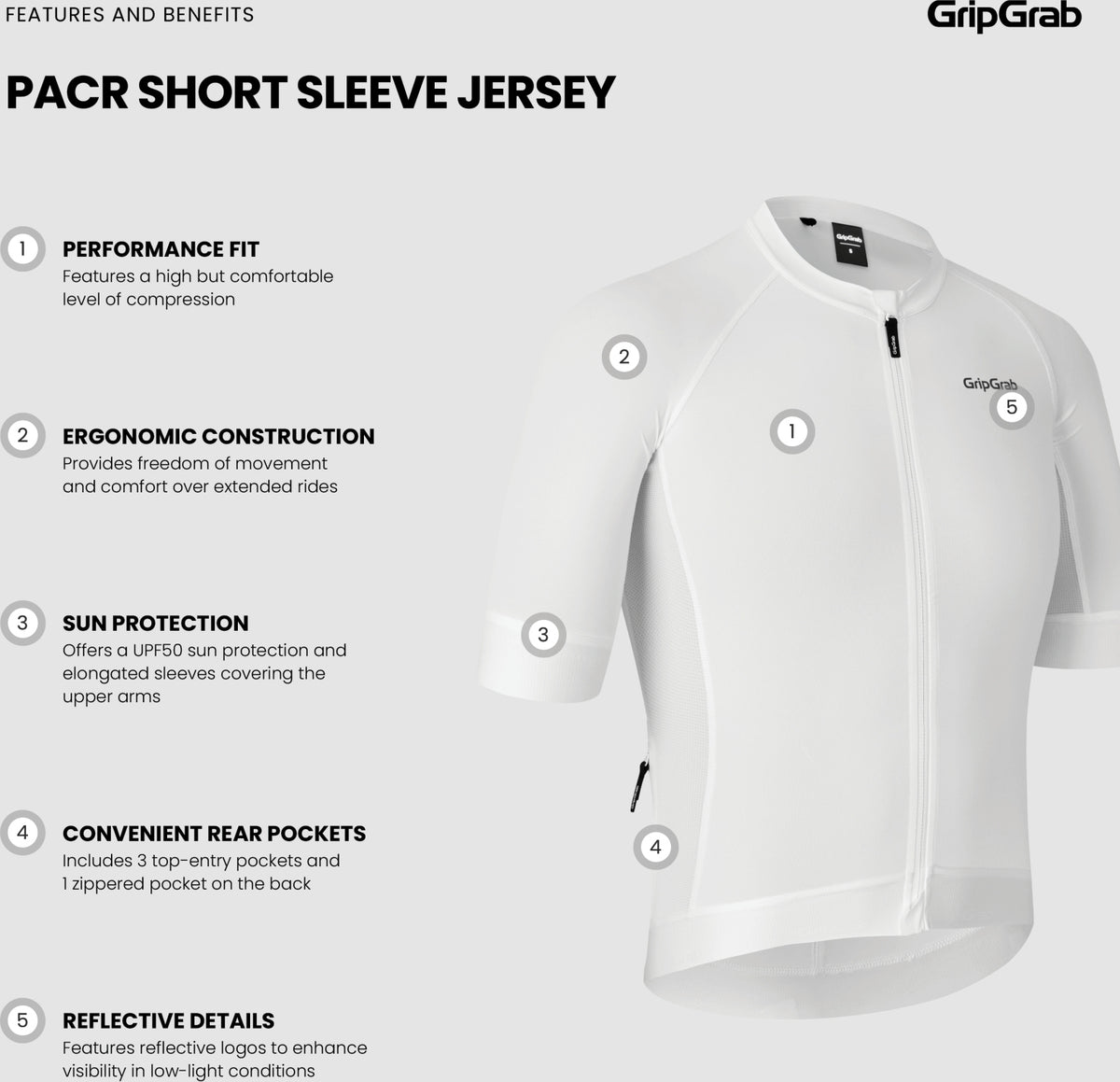 Maillot de manga corta para hombre GripGrab Pacr, S, Negro