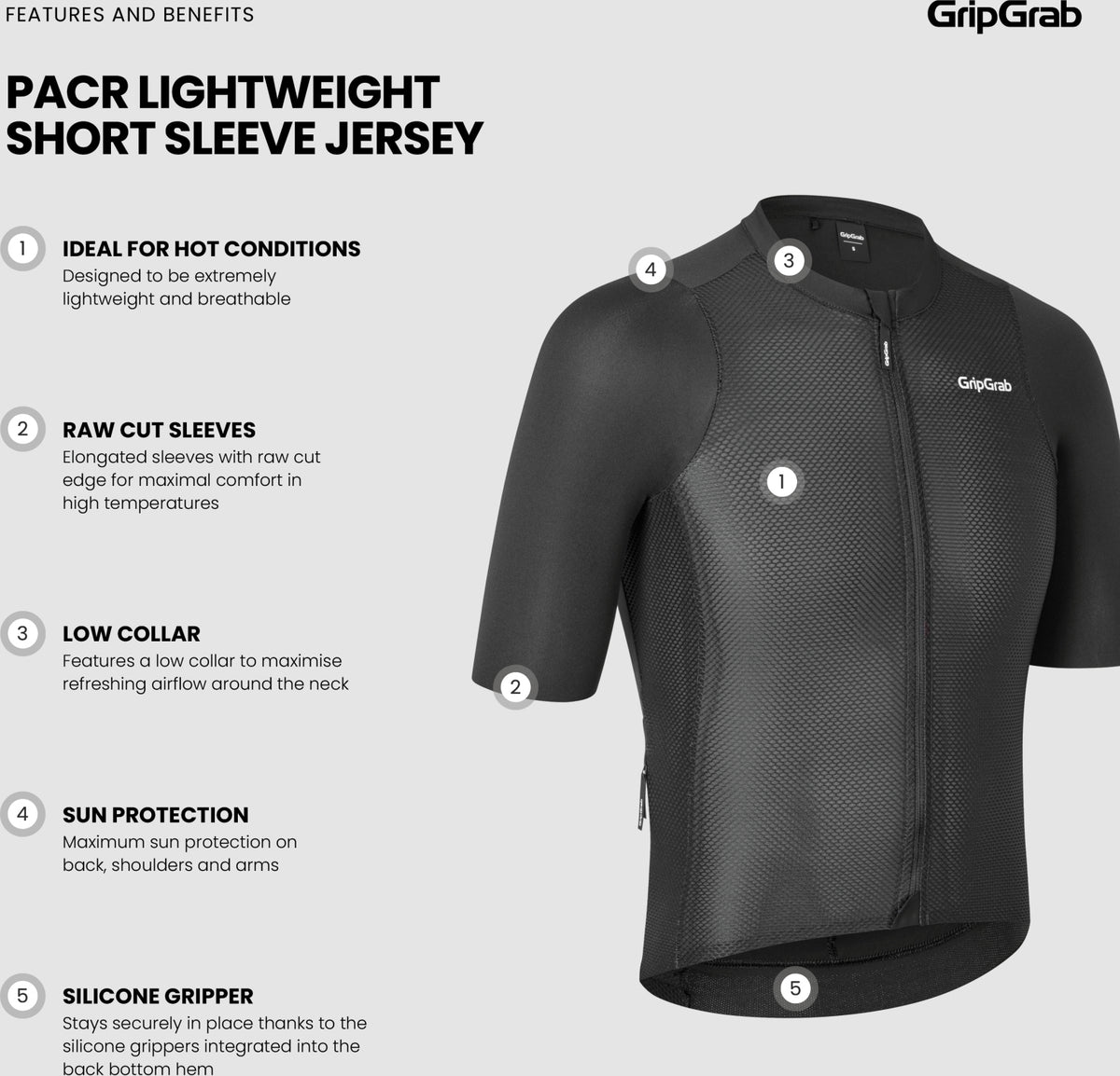 Maillot de manga corta ligero GripGrab PACR, hombre, S, negro