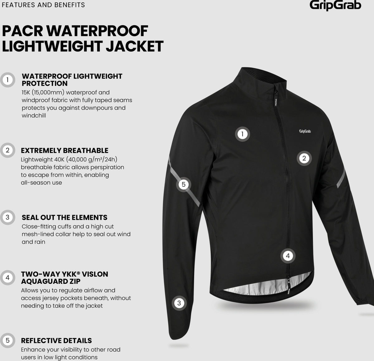 Gripgrab Pacr Waterproof Lightweigh Jacket, Men's, S, Black
