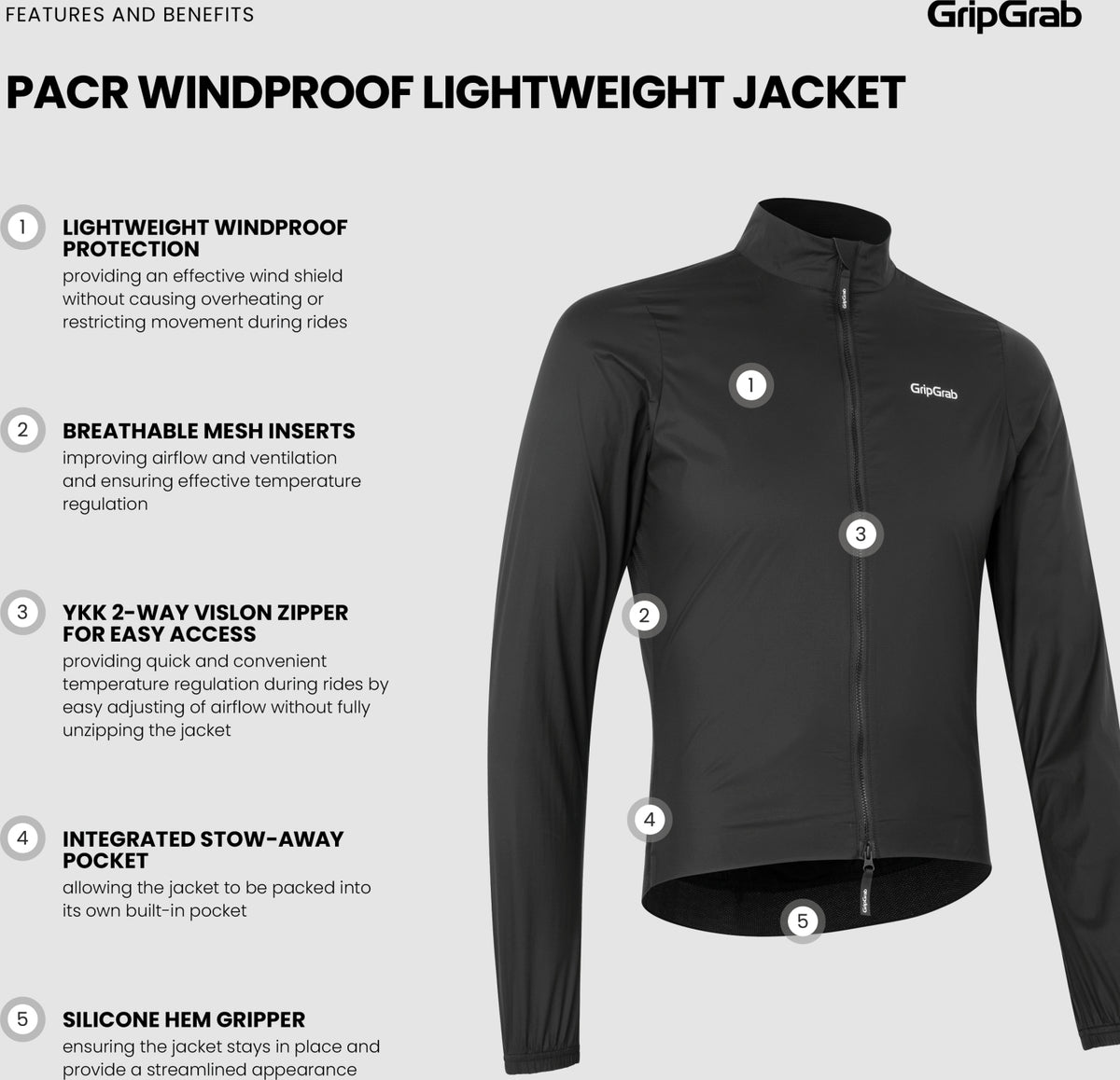 Gripgrab Pacr Windproof Lightweight Jacket, Men's, S, Black