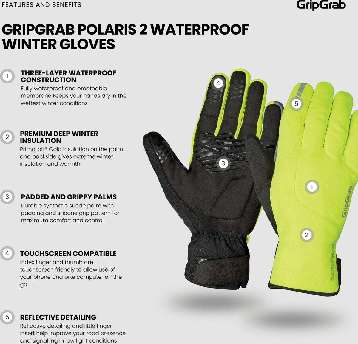 Guantes De Invierno Impermeables Gripgrab Polaris 2 XS, Negro