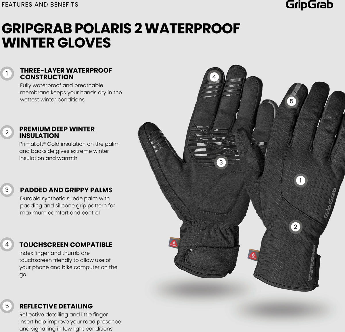 Guantes De Invierno Impermeables Gripgrab Polaris 2 XS, Negro