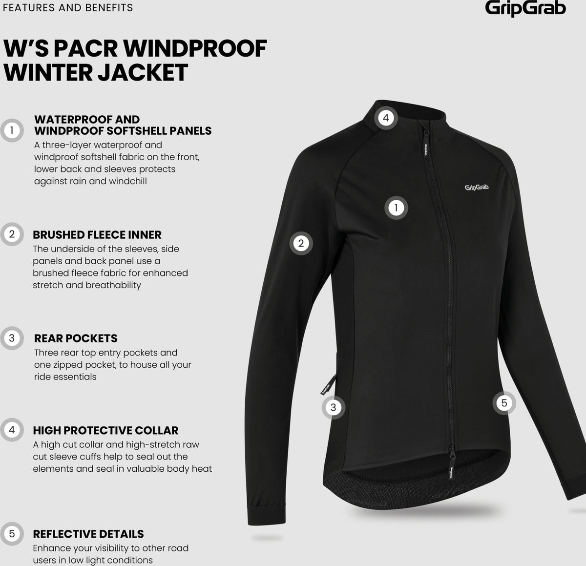 Chaqueta de invierno cortavientos Gripgrab W's Pacr, mujer, XS, negro