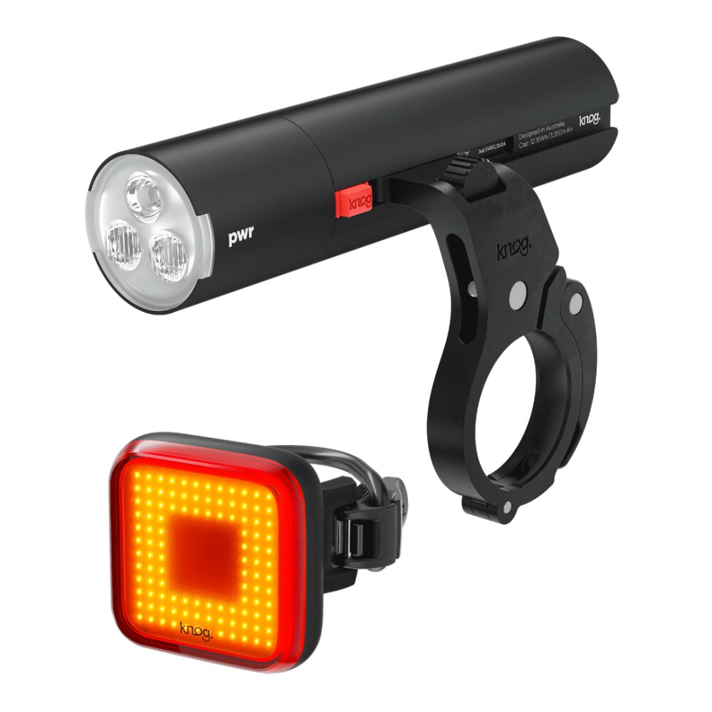 Juego Luces Knog Pwr Road 700 + Blinder Square Trasera