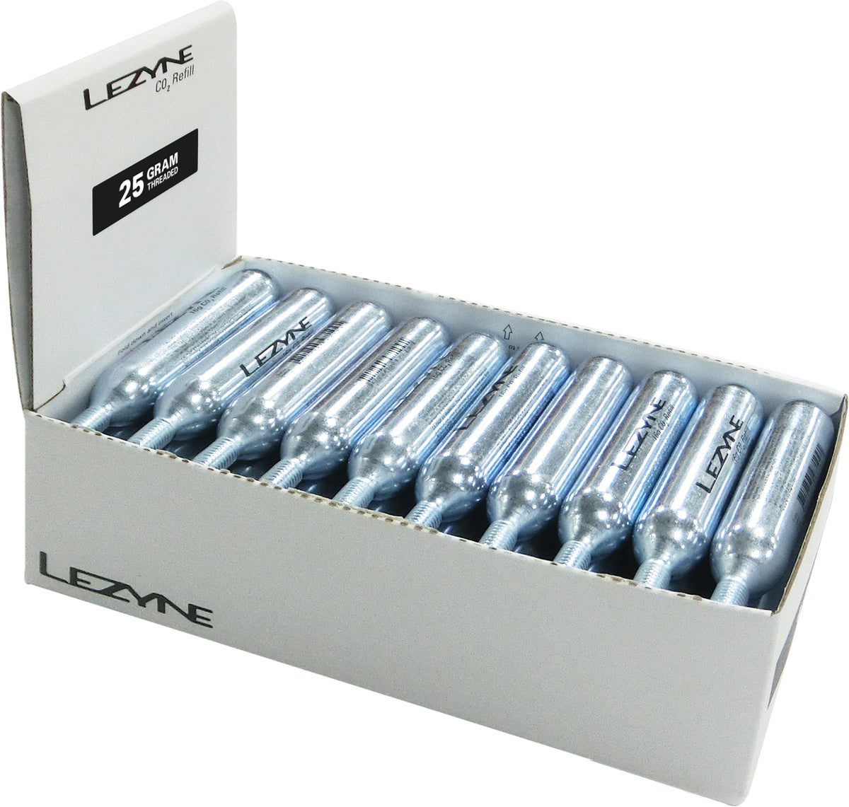 Caja expositora de cartuchos de CO2 Lezyne 25g, Plata, 25 ud.