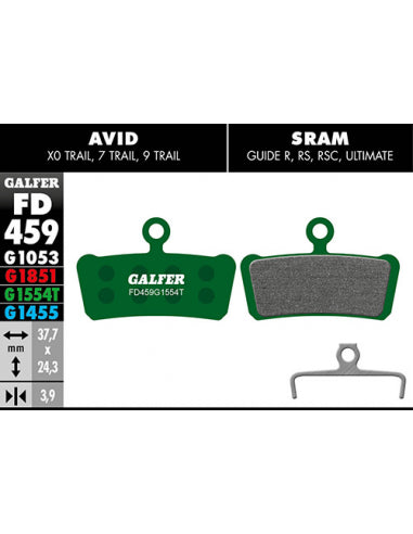 GALFER Bike Pastillas Fd Verde Avid x0 trail,7t,9t, SRAM Guide - GALFER BIKE | ARS Bike Parts